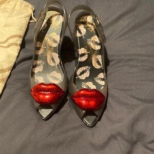 Vivienne Westwood Silver Heels with Red Lip Detail
